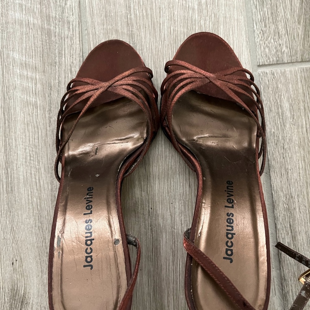 Bronze fabric strappy sandals